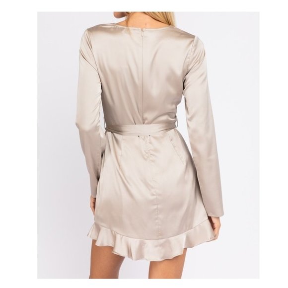 long sleeve satin wrap dress, romper - Picture 7 of 8